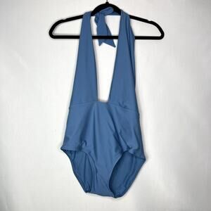 Aerie - High Cut Deep V-Neck and V-Back One Piece Swimsuit Blue Size Large